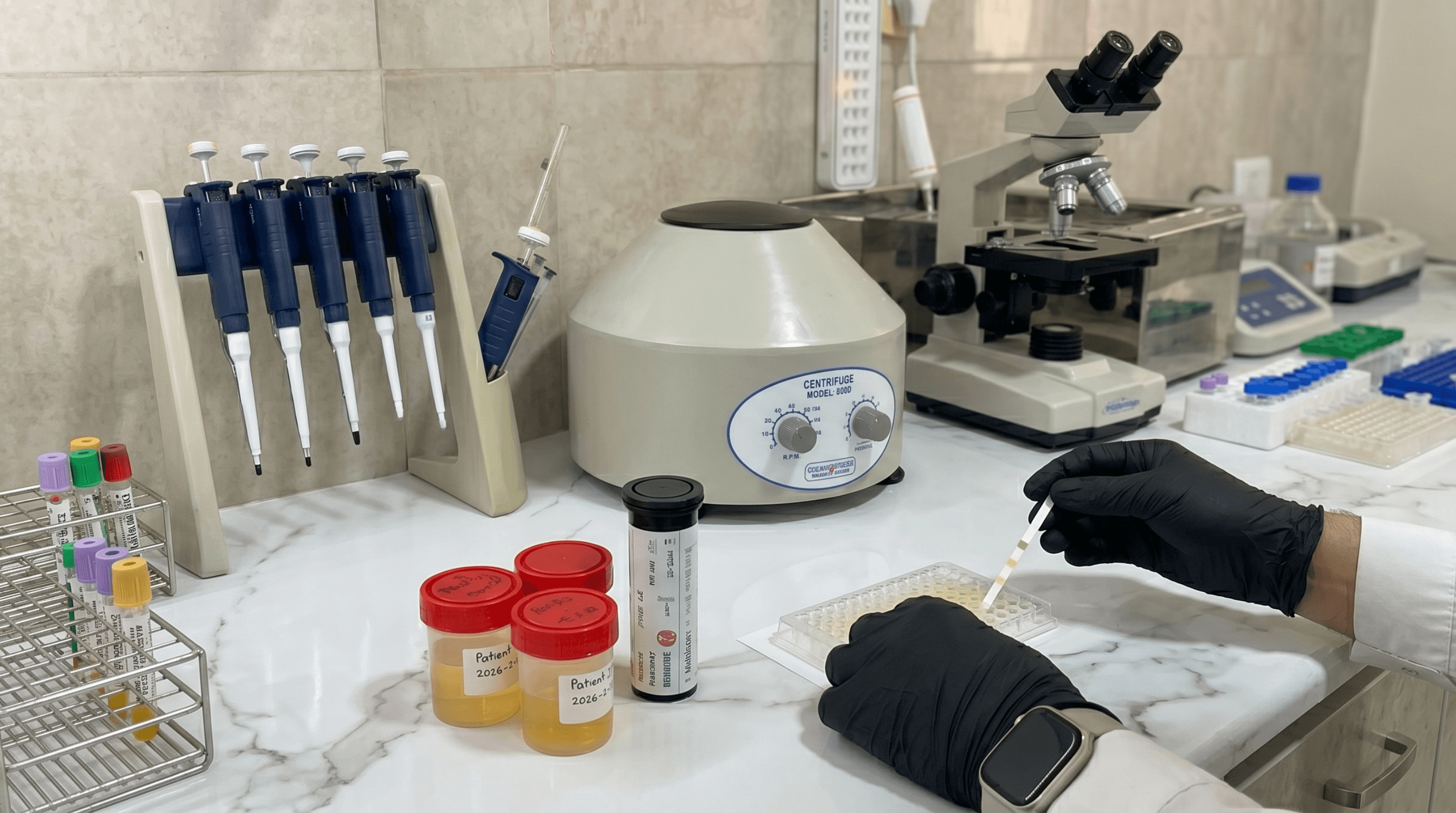 Frascos de urocultivo y tirilla de orina — CBI Viale